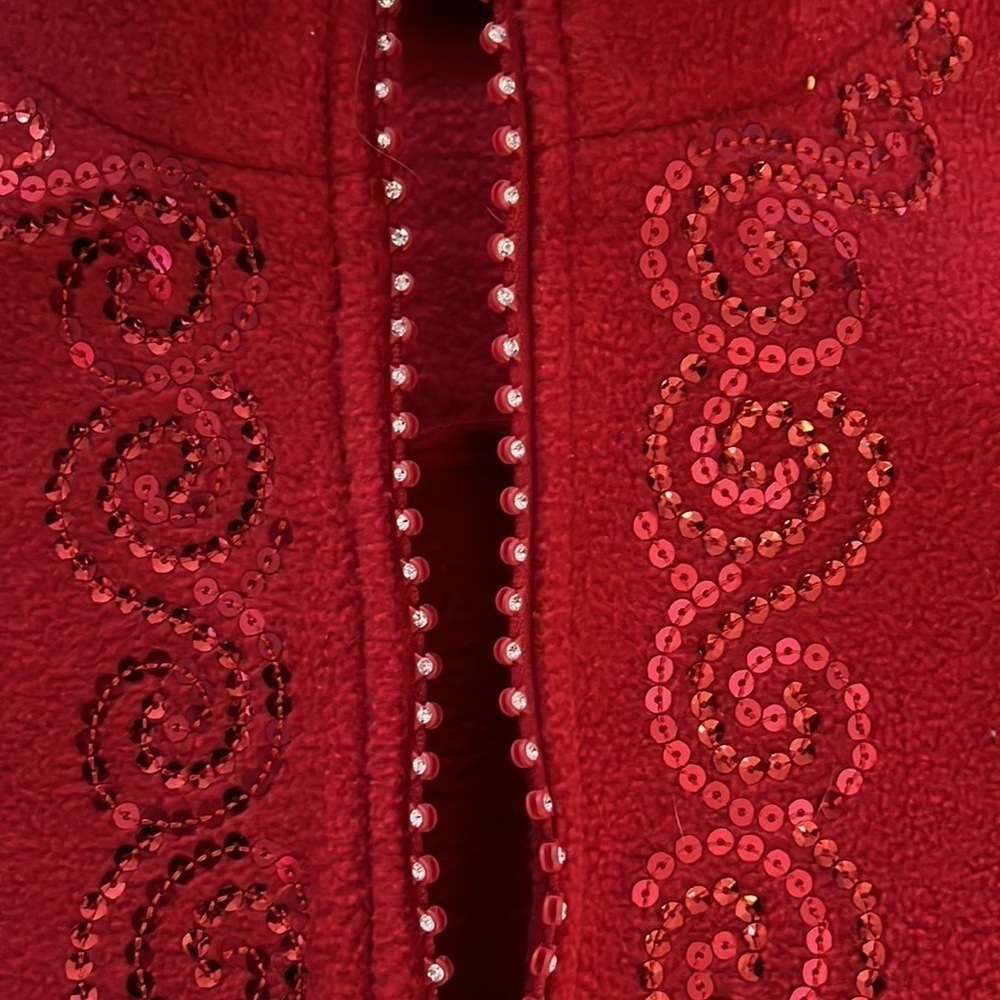 Quacker Factory Sequined Fleece Jacket with Rhinestone Zipper Sz L - Picture 5 of 9